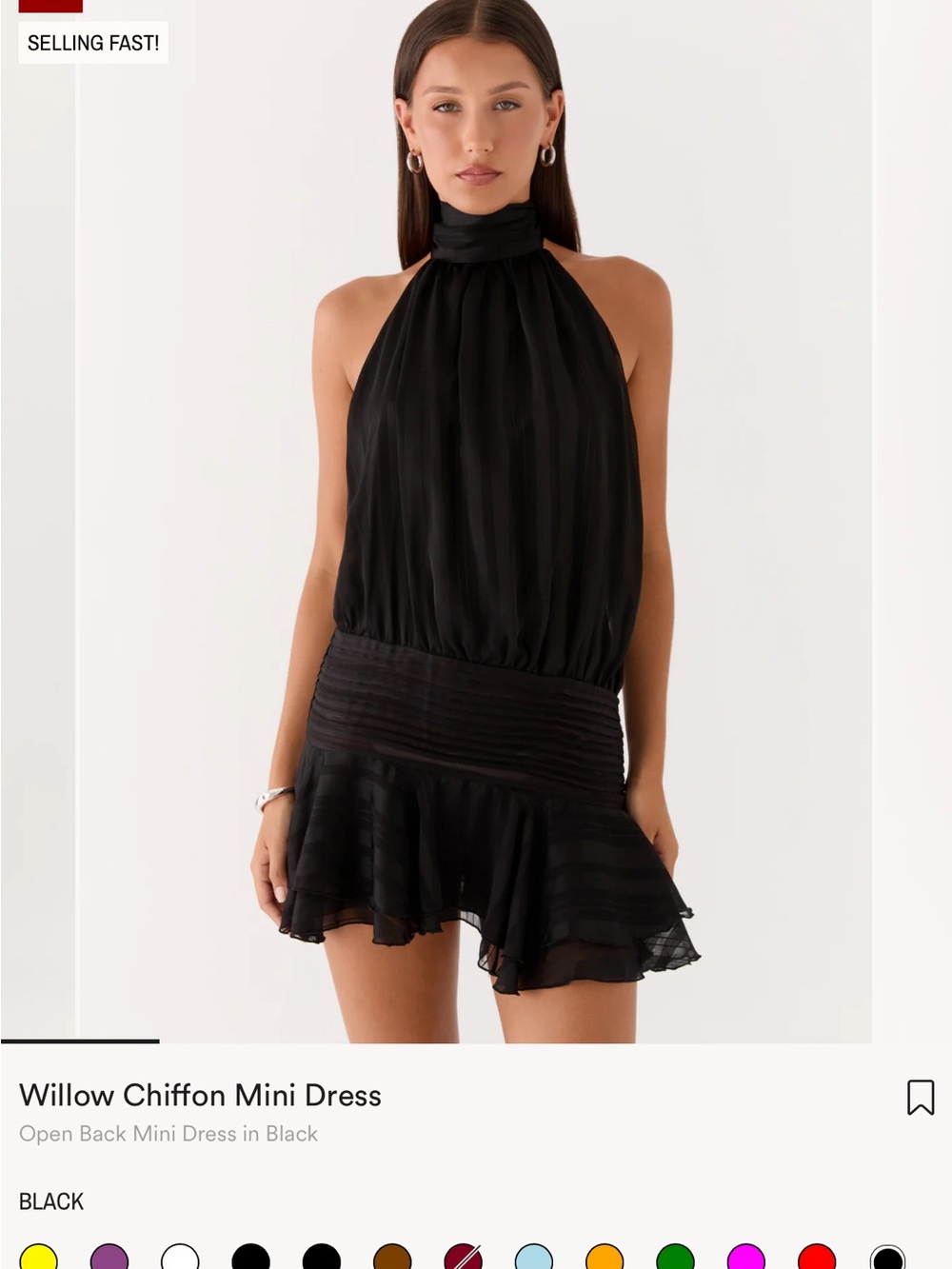 Peppermayo Willow Chiffon Halter Mini Dress - Black